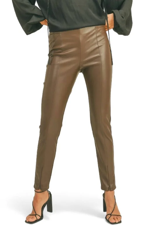 Leather Ponte Pants In Chocolate