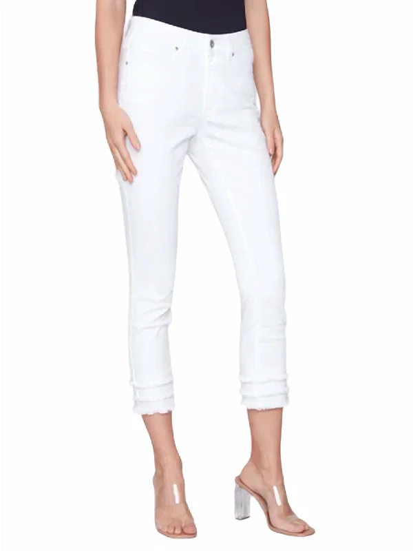 Women's Denim Fringe Crop Pants In White