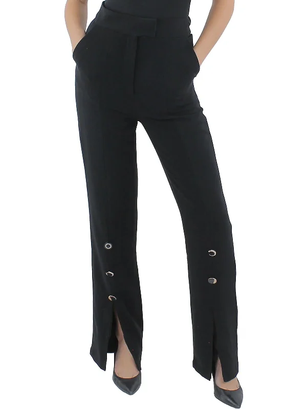 Womens High Rise Embellished Straight Leg Pants