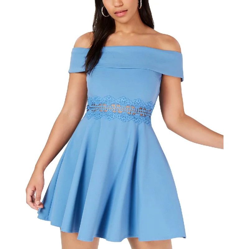 B. Darlin Womens Juniors Off The Shoulder Fit & Flare Party Dress