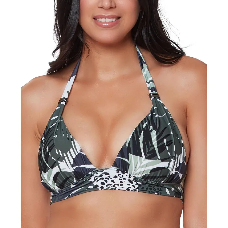 Bar III Womens Printed Halter Bikini Swim top