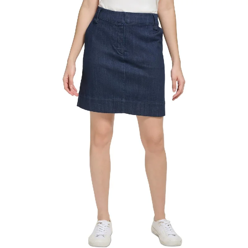 Calvin Klein Womens Back Yoke Patch Pockets Denim Skirt