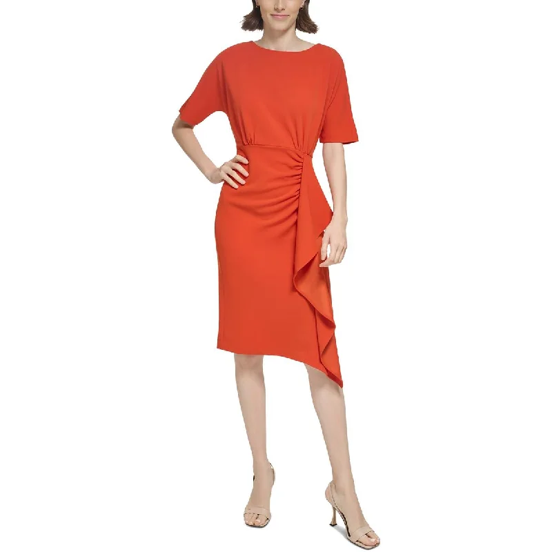 Calvin Klein Womens Ruffled Crepe Sheath Dress