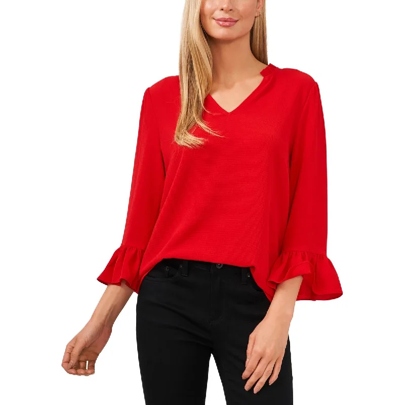 CeCe Womens V-Neck Ruffles Blouse