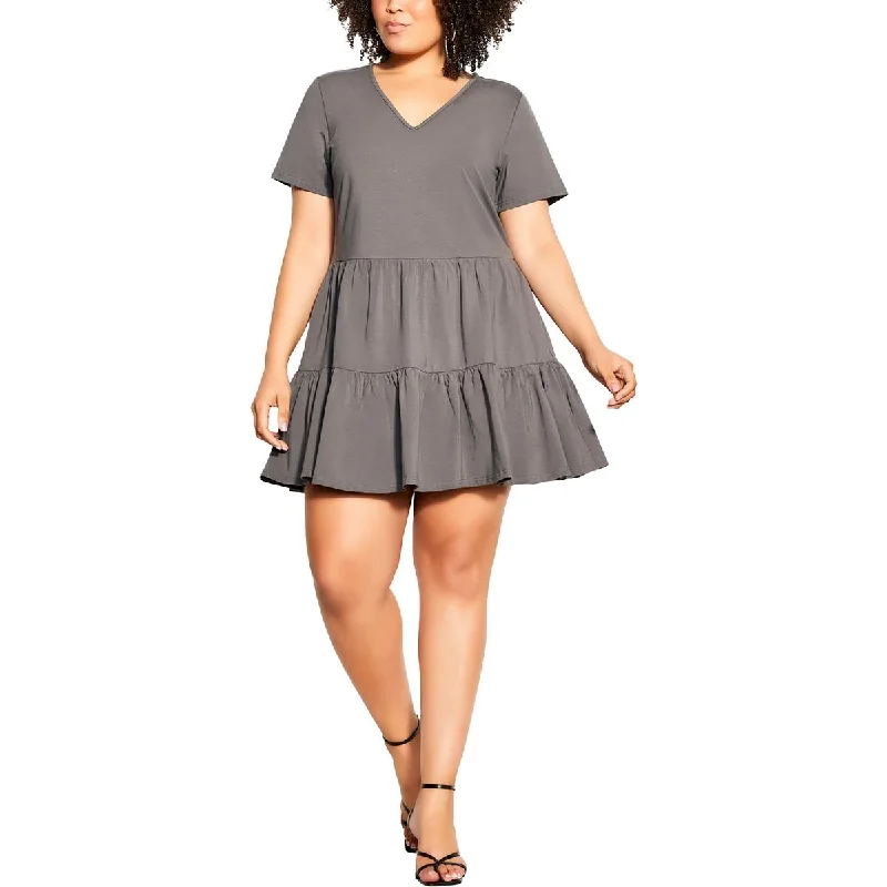 City Chic Womens Plus Knee-Length Tiered Fit & Flare Dress