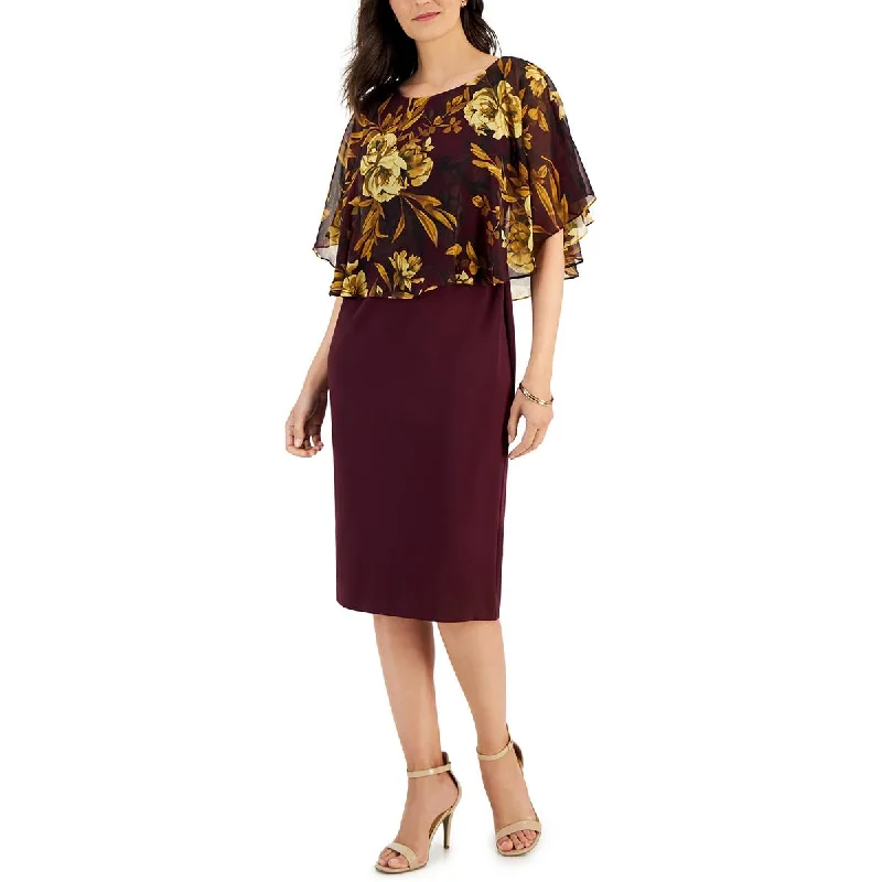 Connected Apparel Womens Petites Midi Mixed-Media Wear To Work Dress