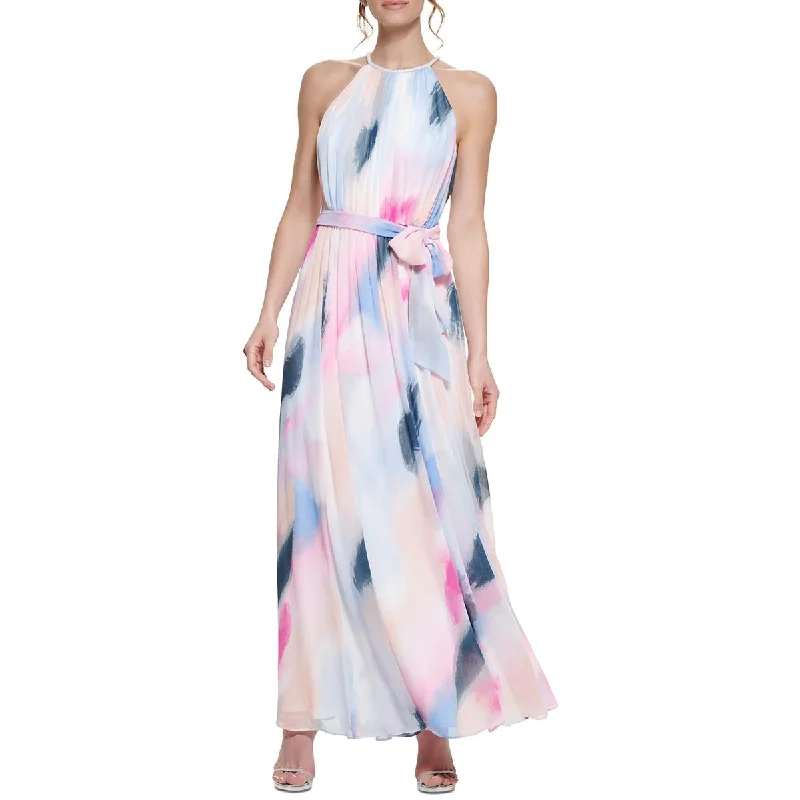 DKNY Womens Chiffon Printed Evening Dress