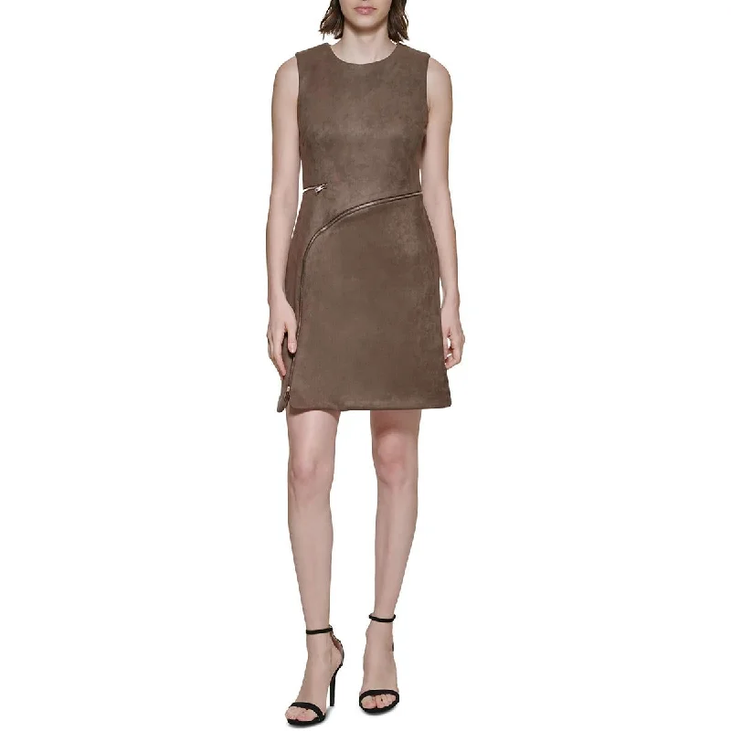 DKNY Womens Faux Suede Mini Sheath Dress