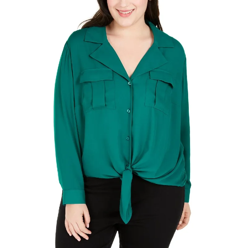 INC Womens Plus Tie-front Pocket Blouse