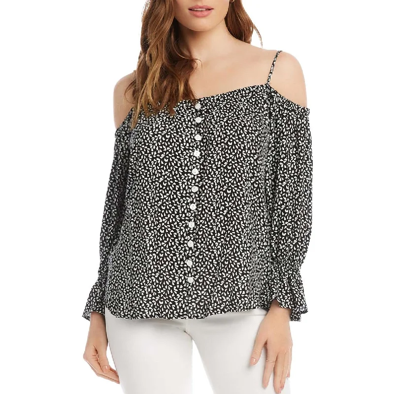 Karen Kane Womens Ruffled Printed Blouse