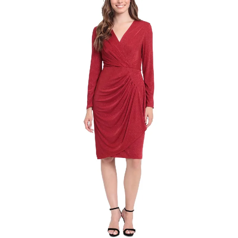 London Times Womens Drape Folds Cocktail And Party Dress