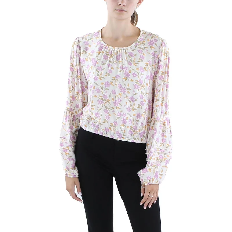 Z Supply Womens Elastic Waist Floral Print Blouse