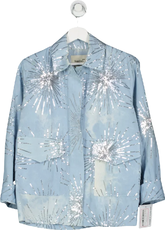 bambah Blue Denim Sparkle Trench Jacket UK 8