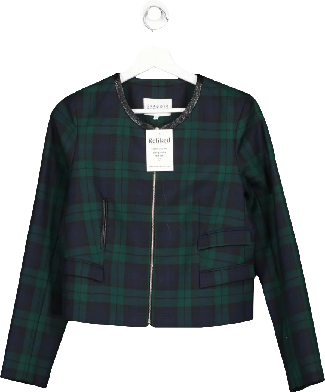 Claudie Pierlot Green Tartan Cropped Jacket UK 10