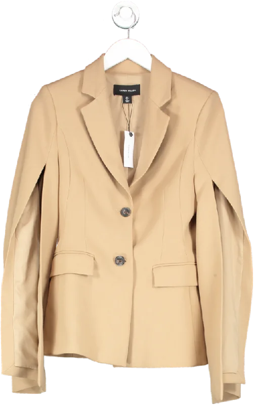 Karen Millen Beige Compact Stretch Statement Sleeve Longline Blazer UK 6