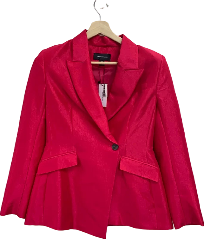 Karen Millen Bright Pink Fluid Tailored Metallic Asymmetric Wrap Blazer UK 10